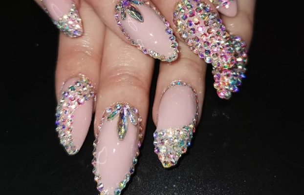 Pink Nails with Diamonds – Hot and Long